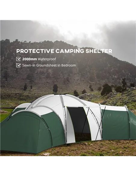 Outsunny 6-9 Man Tent with Bedrooms and Living Room, Accessories Included, Green