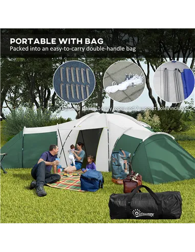 Outsunny 6-9 Man Tent with Bedrooms and Living Room, Accessories Included, Green
