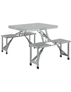 Outsunny Folding Picnic Table with 4 Seats and Umbrella Hole - Grey