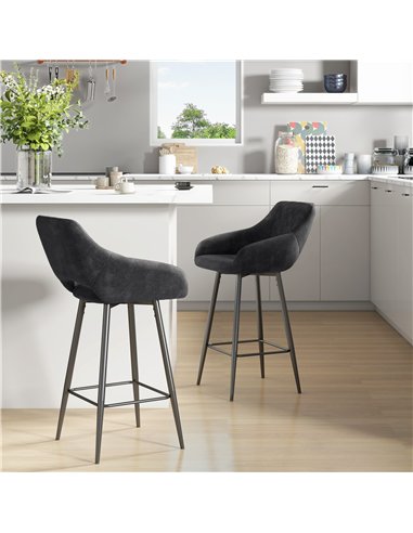 HOMCOM Set of Two Velvet-Feel Bar Stools - Grey