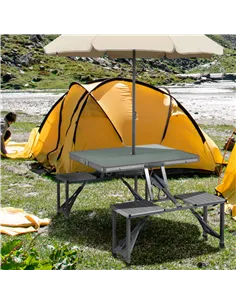 Outsunny Folding Picnic Table with 4 Seats and Umbrella Hole - Grey 2