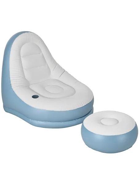 Outsunny Inflatable Tub Chair and Footstool - Blue/White