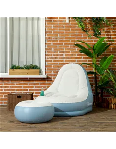 Outsunny Inflatable Tub Chair and Footstool - Blue/White 2