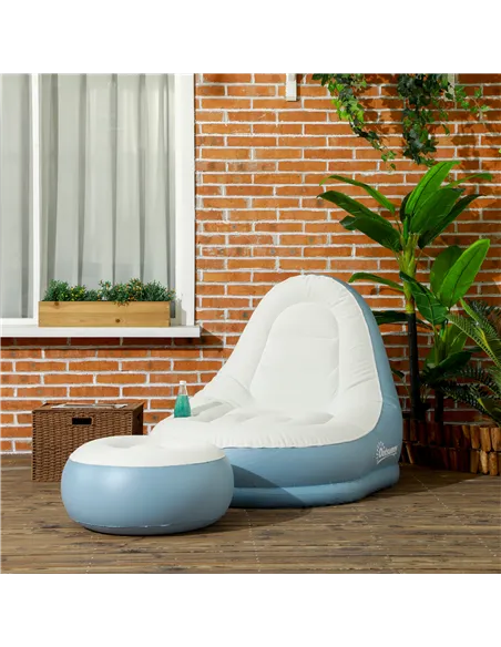 Outsunny Inflatable Tub Chair and Footstool - Blue/White