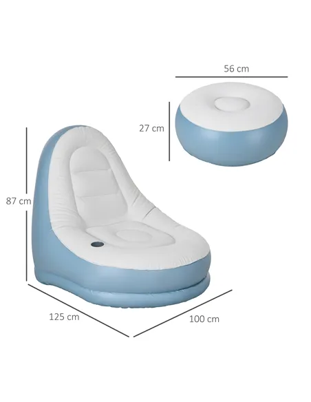Outsunny Inflatable Tub Chair and Footstool - Blue/White