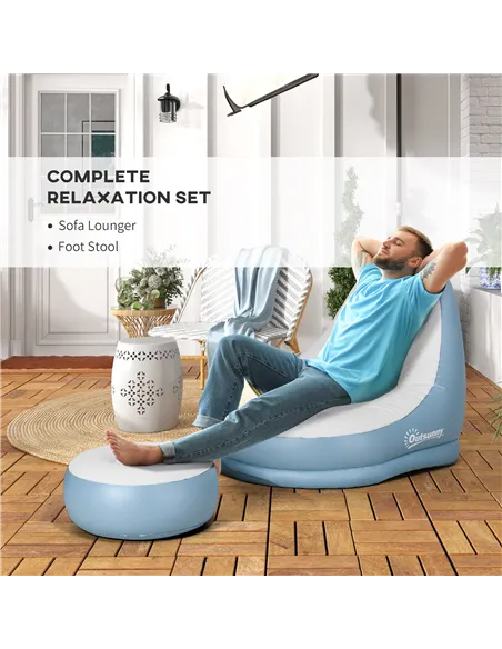 Outsunny Inflatable Tub Chair and Footstool - Blue/White