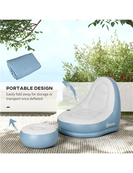 Outsunny Inflatable Tub Chair and Footstool - Blue/White