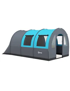 Outsunny Six Man Duo Room Tunnel Tent, with Accessories - Grey/Blue