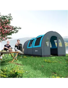 Outsunny Six Man Duo Room Tunnel Tent, with Accessories - Grey/Blue 2