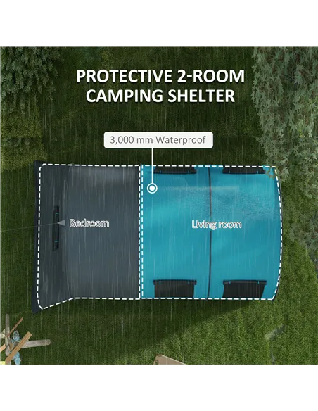 Outsunny Six Man Duo Room Tunnel Tent, with Accessories - Grey/Blue