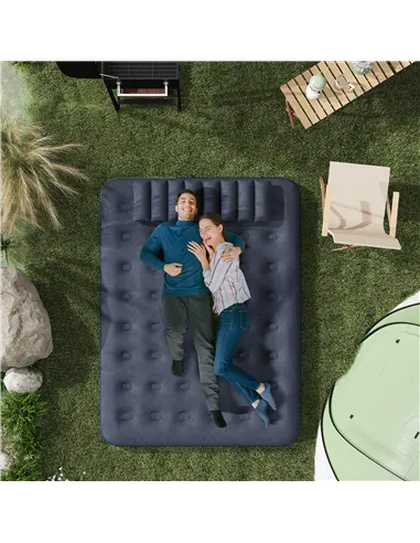 Outsunny Inflatable King Size Air Bed, with Built-In Hand Pump - Blue