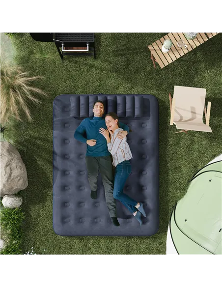 Outsunny Inflatable King Size Air Bed, with Built-In Hand Pump - Blue