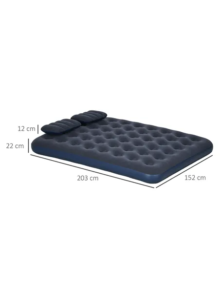 Outsunny Inflatable King Size Air Bed, with Built-In Hand Pump - Blue