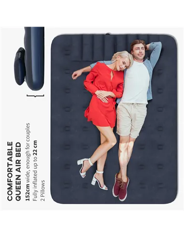 Outsunny Inflatable King Size Air Bed, with Built-In Hand Pump - Blue