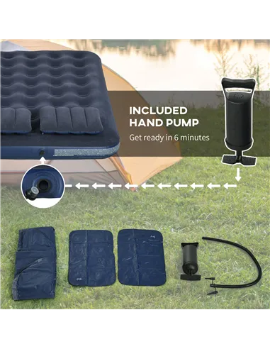 Outsunny Inflatable King Size Air Bed, with Built-In Hand Pump - Blue