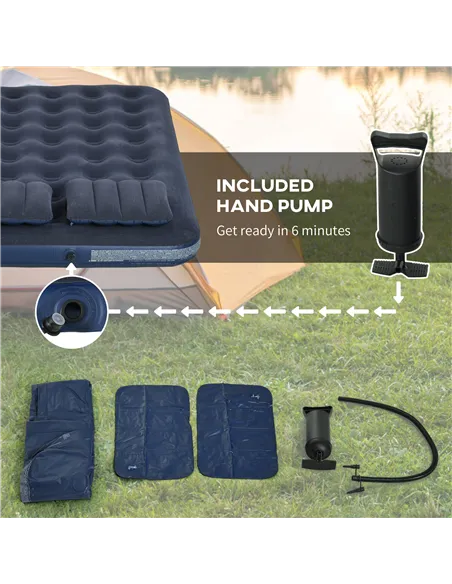 Outsunny Inflatable King Size Air Bed, with Built-In Hand Pump - Blue