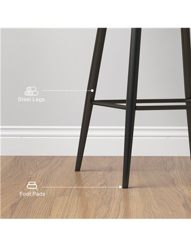 HOMCOM Set of Two Velvet-Feel Bar Stools - Grey