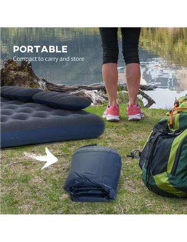 Outsunny Inflatable King Size Air Bed, with Built-In Hand Pump - Blue