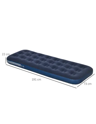 Outsunny Single Air Bed with Hand Pump, Inflatable Mattress with Flocked Surface for Guest, Camping, Travel, 191 x 73 x 22cm, Bl
