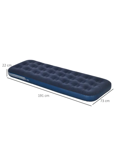 Outsunny Single Air Bed with Hand Pump, Inflatable Mattress with Flocked Surface for Guest, Camping, Travel, 191 x 73 x 22cm, Bl