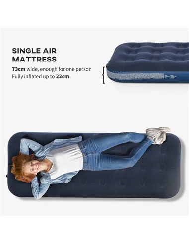 Outsunny Single Air Bed with Hand Pump, Inflatable Mattress with Flocked Surface for Guest, Camping, Travel, 191 x 73 x 22cm, Bl