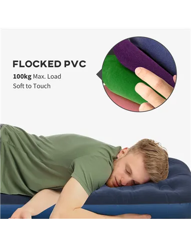 Outsunny Single Air Bed with Hand Pump, Inflatable Mattress with Flocked Surface for Guest, Camping, Travel, 191 x 73 x 22cm, Bl