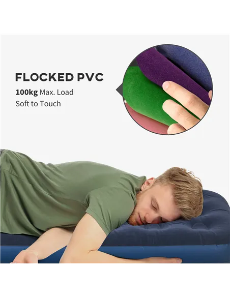 Outsunny Single Air Bed with Hand Pump, Inflatable Mattress with Flocked Surface for Guest, Camping, Travel, 191 x 73 x 22cm, Bl