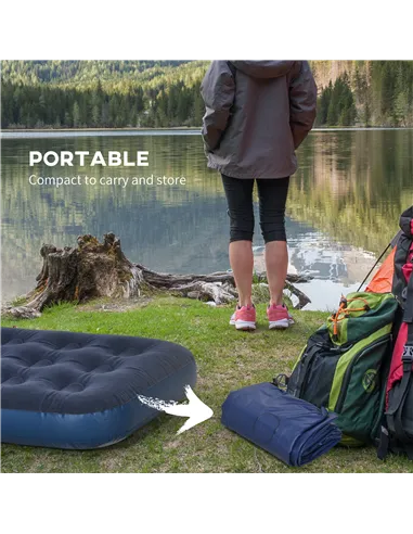 Outsunny Single Air Bed with Hand Pump, Inflatable Mattress with Flocked Surface for Guest, Camping, Travel, 191 x 73 x 22cm, Bl