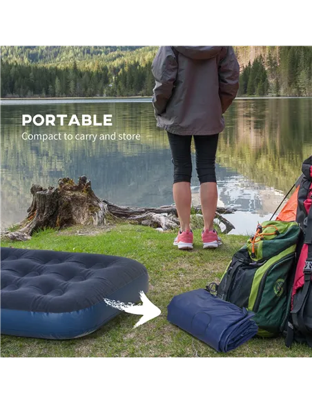 Outsunny Single Air Bed with Hand Pump, Inflatable Mattress with Flocked Surface for Guest, Camping, Travel, 191 x 73 x 22cm, Bl