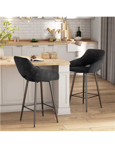 HOMCOM Set of Two Velvet-Feel Bar Stools - Grey