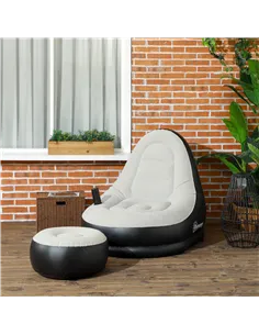 Outsunny Inflatable Tub Chair and Footstool, Grey 2
