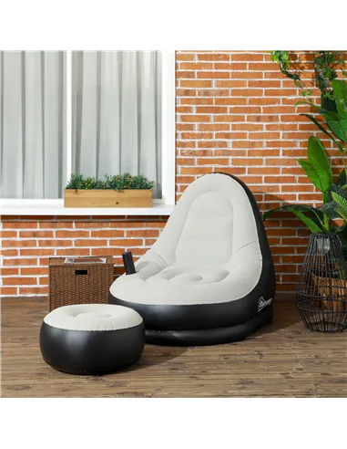 Outsunny Inflatable Tub Chair and Footstool, Grey