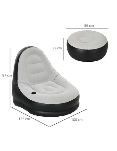 Outsunny Inflatable Tub Chair and Footstool, Grey