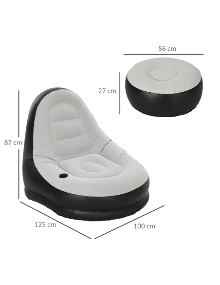 Outsunny Inflatable Tub Chair and Footstool, Grey