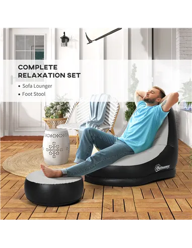 Outsunny Inflatable Tub Chair and Footstool, Grey