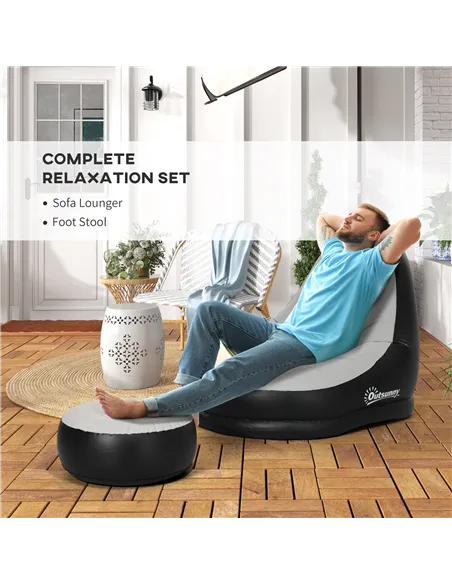 Outsunny Inflatable Tub Chair and Footstool, Grey