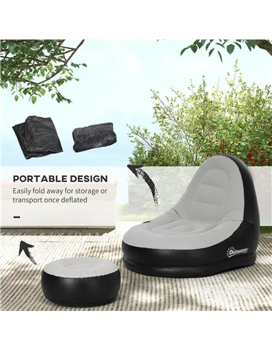 Outsunny Inflatable Tub Chair and Footstool, Grey