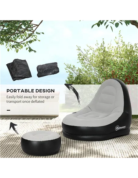 Outsunny Inflatable Tub Chair and Footstool, Grey