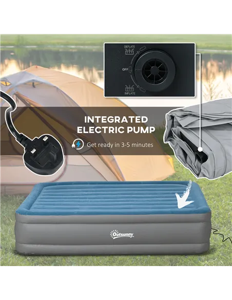 Outsunny King-Size Inflatable Mattress, with Built-In Electric Pump and Bag