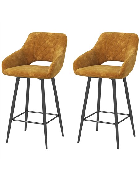 HOMCOM Set of Two Velvet-Feel Bar Stools - Brown
