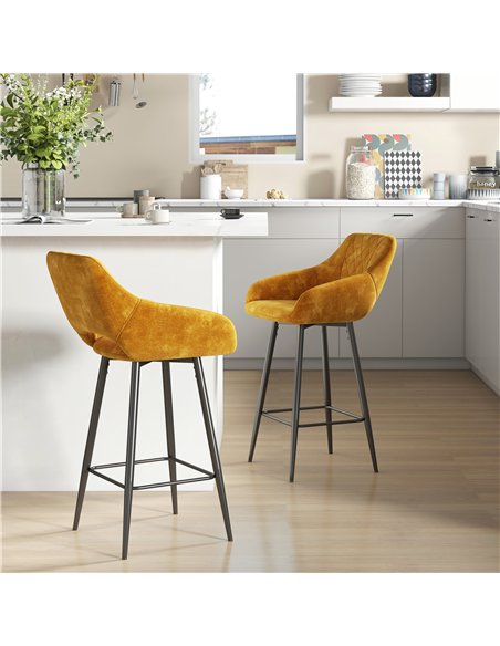 HOMCOM Set of Two Velvet-Feel Bar Stools - Brown