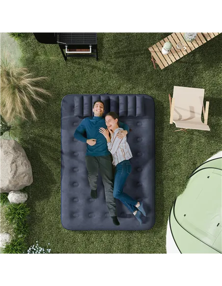 Outsunny Inflatable Double Air Bed, with Hand Pump - Blue
