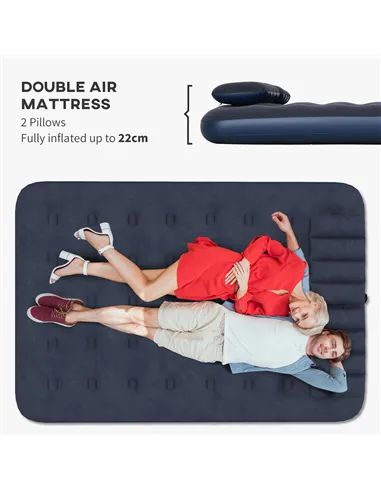 Outsunny Inflatable Double Air Bed, with Hand Pump - Blue