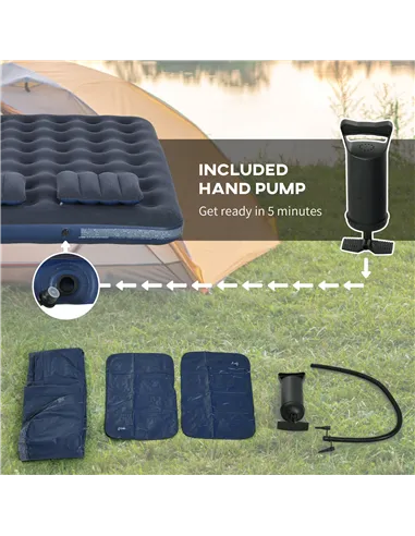 Outsunny Inflatable Double Air Bed, with Hand Pump - Blue