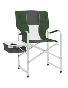 Outsunny Folding Aluminium Camping Chair, with Cooler Bag Table - Green