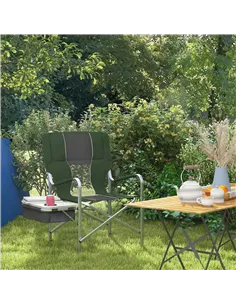 Outsunny Folding Aluminium Camping Chair, with Cooler Bag Table - Green 2