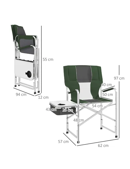 Outsunny Folding Aluminium Camping Chair, with Cooler Bag Table - Green