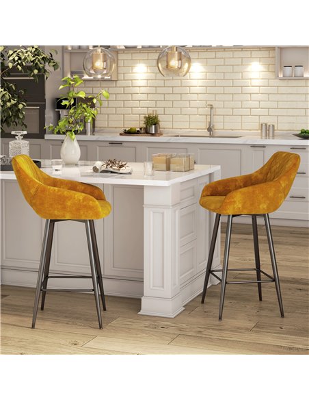 HOMCOM Set of Two Velvet-Feel Bar Stools - Brown