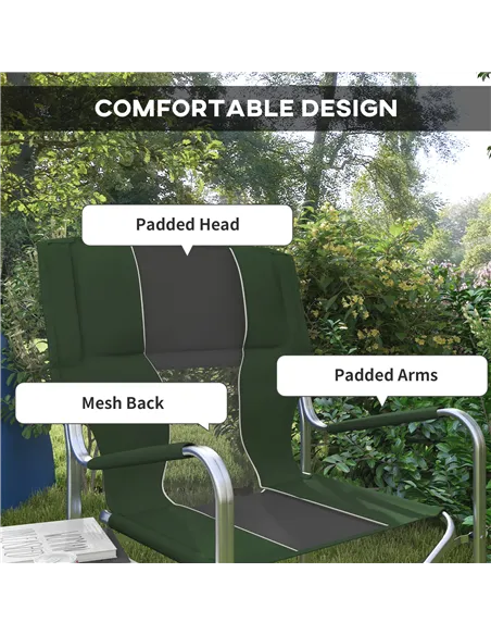 Outsunny Folding Aluminium Camping Chair, with Cooler Bag Table - Green