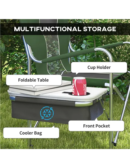 Outsunny Folding Aluminium Camping Chair, with Cooler Bag Table - Green